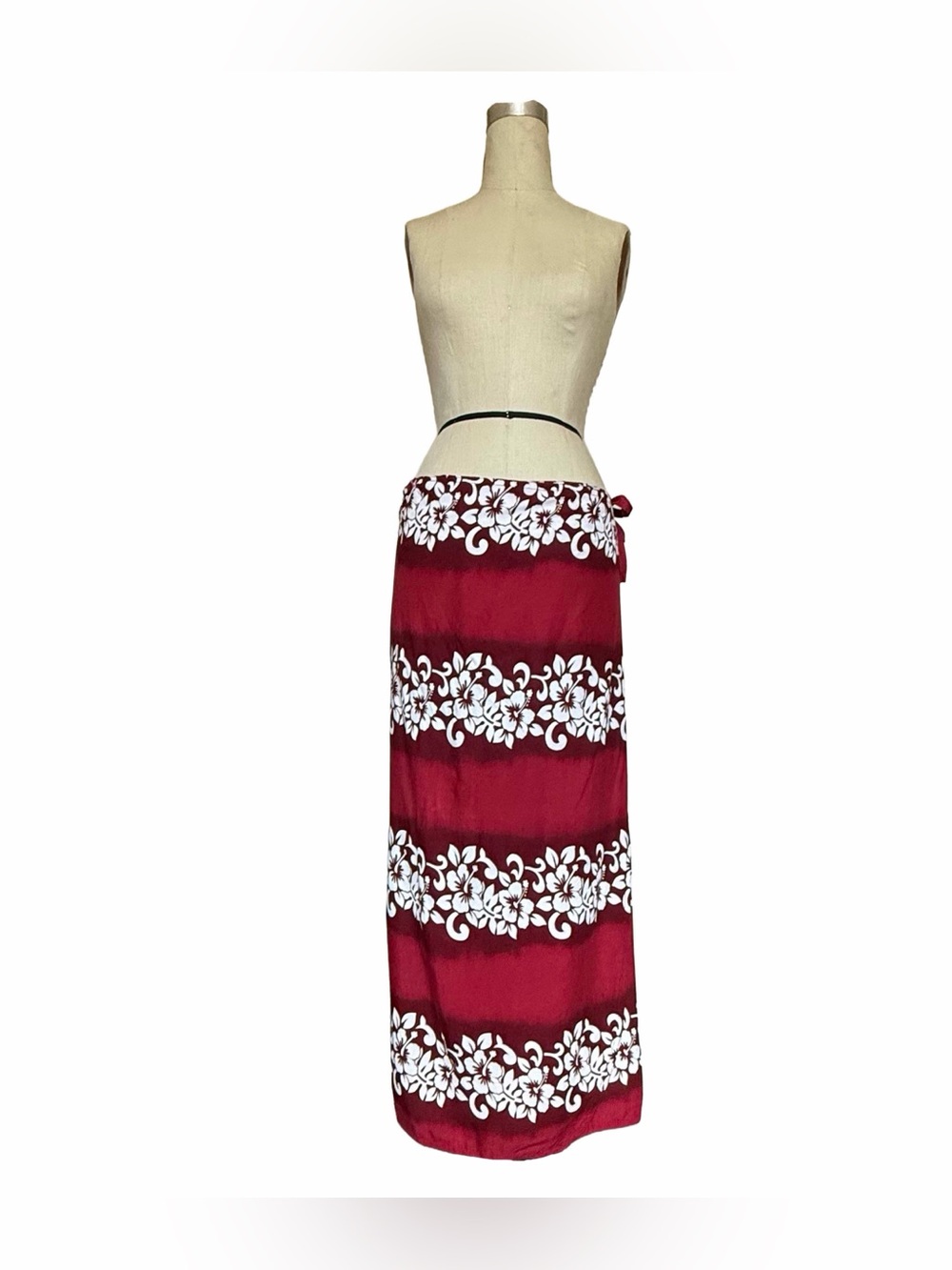 Red Floral Band Maxi Skirt with Side Tie